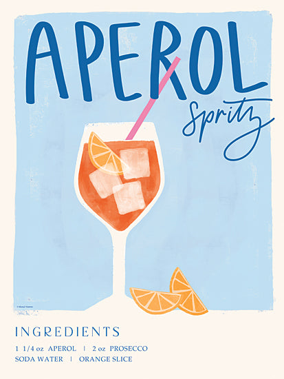 Rachel Nieman RN707 - RN707 - Aperol Spritz - 12x16 aperol spritz cocktail illustration, recipe ingredients, citrus slices, glass with ice, bold blue text, playful drink art, watercolor style from Penny Lane