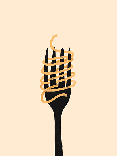 Rachel Nieman RN715 - RN715 - Spaghetti Fork - 12x16 fork with spaghetti, minimal food art, beige background, black silhouette, elegant pasta design, graphic simplicity, kitchen wall art from Penny Lane