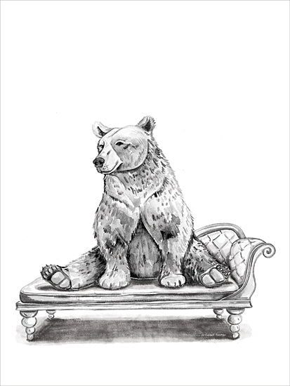 Rachel Nieman RN717 - RN717 - Chaise Lounge Bear - 12x16 bear on couch, whimsical bear art, black and white sketch, wildlife indoors, humorous animal art, rustic charm, cozy illustration from Penny Lane