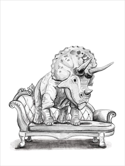 Rachel Nieman RN721 - RN721 - Chaise Lounge Triceratops - 12x16 triceratops, dinosaur on couch, fantasy animal art, prehistoric creature, cartoon dinosaur, surreal home setting, funny dinosaur from Penny Lane