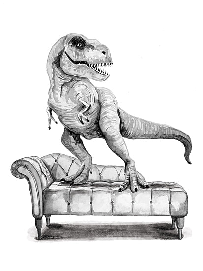 Rachel Nieman RN722 - RN722 - Chaise Lounge T-Rex - 12x16 t-rex, tyrannosaurus rex, dinosaur standing on couch, humorous prehistoric art, fantasy animal, monochrome surrealism, cartoon style from Penny Lane
