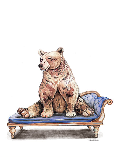 Rachel Nieman RN735 - RN735 - Chaise Lounge Bear    - 12x16 bear on couch, whimsical bear art, blue chaise lounge, animal print, playful decor, hand-drawn bear, watercolor style, quirky illustration from Penny Lane