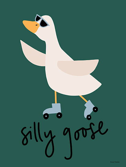 Rachel Nieman RN748 - RN748 - Silly Goose - 12x16 duck, roller skates, sunglasses, green background, humorous animal, playful, cool duck from Penny Lane