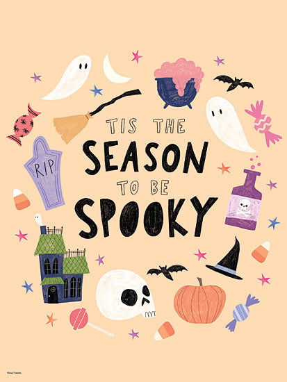 Rachel Nieman RN816 - RN816 - Season to be Spooky - 12x16 halloween typography, spooky icons, ghosts, pumpkin, candy, witch hat, playful illustration from Penny Lane
