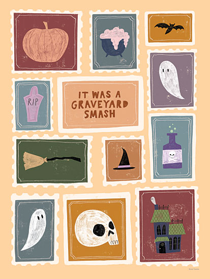Rachel Nieman RN817 - RN817 - Graveyard Smash - 12x16 halloween stamps collage, graveyard smash text, ghost icons, witch hat, playful vintage layout from Penny Lane
