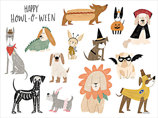 Rachel Nieman RN819 - RN819 - Happy Howl-O-Ween - 16x12 whimsical dogs, halloween costumes, playful illustration, hand drawn, cute animals, typography howl o ween from Penny Lane