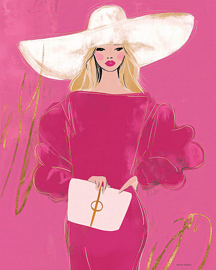 Svetlana Aleinikova SA109 - SA109 - Lady in Pink - 12x16 fashion girl, large white hat, pink outfit, glam illustration, high fashion art, chic style from Penny Lane