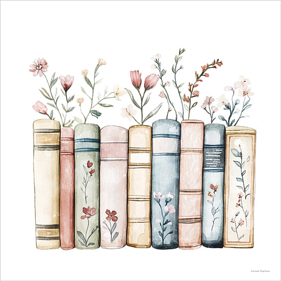 Svetlana Aleinikova SA207 - SA207 - Words that Blossom - 12x12 books with flowers, pastel book spines, floral library, watercolor books, botanical bookshelf, decorative reading print from Penny Lane