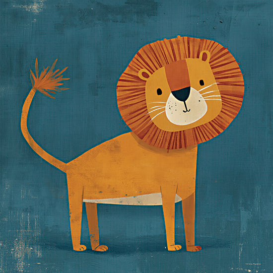 Svetlana Aleinikova SA230 - SA230 - Lion Adventure - 12x12 illustrated lion, cartoon style, orange and blue, bold outlines, children’s decor, cute lion, digital art, friendly animal, simple background from Penny Lane