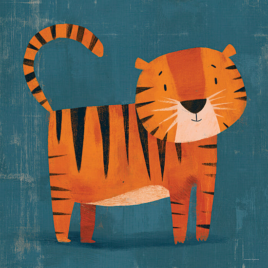 Svetlana Aleinikova SA232 - SA232 - Tiger Adventure - 12x12 cartoon tiger, child-friendly animal, orange and black stripes, blue backdrop, jungle animal, illustrated tiger, playful animal art from Penny Lane