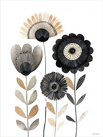 Svetlana Aleinikova SA258 - SA258 - Tender Herbarium - 12x16 neutral floral art, modern flowers, geometric petals, grayscale and tan tones, decorative art, floral composition, minimalist flowers, abstract botanicals from Penny Lane