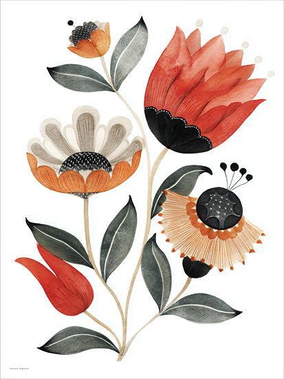 Svetlana Aleinikova SA259 - SA259 - Ethereal Blossom - 12x16 red and orange flowers, bold botanical illustration, floral stems, expressive leaves, watercolor floral, decorative bouquet from Penny Lane