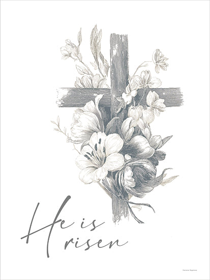 Svetlana Aleinikova SA295 - SA295 - He is Risen - 12x16 Floral cross, monochromatic style, elegant sketch, Easter theme, faith illustration, flower arrangement from Penny Lane