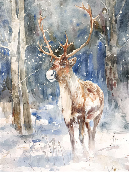 Svetlana Aleinikova SA539 - SA539 - The Winter Wanderer - 12x16 deer in winter woods, snow falling, watercolor from Penny Lane