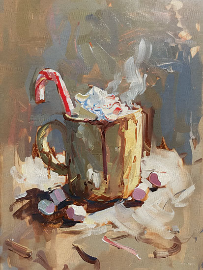 Svetlana Aleinikova SA551 - SA551 - Stirring Up Cheer - 12x16 coffee mug, steaming cup, whipped cream, candy canes, marshmallows, hot cocoa, cozy drink, winter beverage, warm neutral background, red white stripes, sweet holiday treat, kitchen art, expressive brushwork, cafe still life from Penny Lane