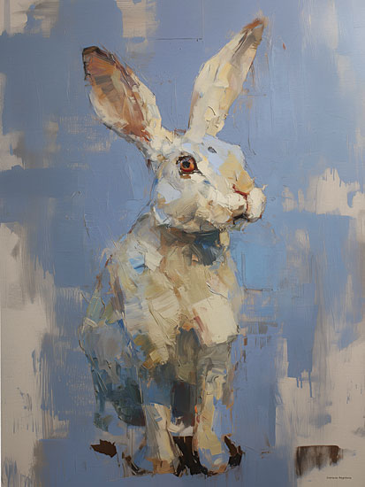 Svetlana Aleinikova SA586 - SA586 - Soft Wild Spirit - 12x16 white rabbit portrait, bunny, blue background, expressive ears, loose painterly brush strokes, animal study, Easter bunny, soft neutral fur, whimsical wildlife, contemporary animal art, gentle rabbit face from Penny Lane