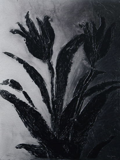 Svetlana Aleinikova SA668 - SA668 - Shadow Botanica - 12x16 black and white floral, moody botanicals, dark tulip silhouettes, monochrome flowers, dramatic stems, gray background, shadowy bloom study, modern floral art, textured black paint, contemporary botanical from Penny Lane