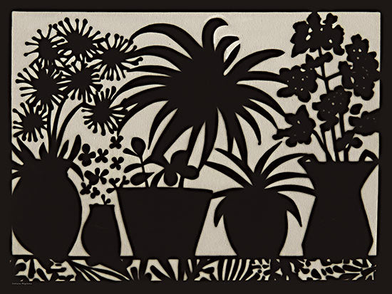 Svetlana Aleinikova SA669 - SA669 - Potted Shadows I - 16x12 black plant silhouettes, potted plants, floral cutout style, cream background, graphic botanical, modern folk art, houseplants, high contrast flowers, decorative silhouettes, contemporary pattern from Penny Lane