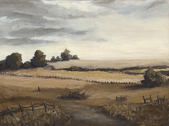 Soulspeak & Sawdust SAW175 - SAW175 - Wander to Somewhere - 16x12 rural landscape, open fields, trees, wooden fences, cloudy sky, earthy tones, natural scenery, countryside, painterly style from Penny Lane