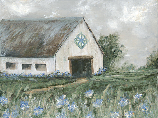 Soulspeak & Sawdust SAW181 - SAW181 - Blue Acres Barn - 16x12 barn in field, cloudy sky, blue flowers, rustic barn, farmhouse, quilt motif, moody countryside from Penny Lane
