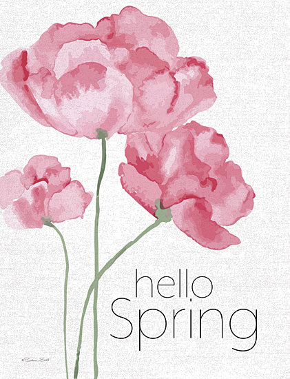 Susan Ball SB1060 - SB1060 - Hello Spring - 12x16 Pink spring flowers, watercolor blossoms, floral greeting, seasonal art, elegant typography, blooming petals from Penny Lane