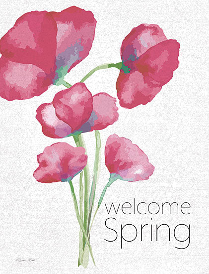 Susan Ball SB1062 - SB1062 - Welcome Spring - 12x16 Pink watercolor poppies, bright floral bouquet, spring flowers, green stems, artistic greeting, textured background from Penny Lane