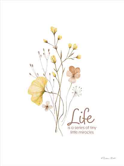 Susan Ball SB1389 - SB1389 - Life Little Miracles - 12x16 yellow wildflowers, delicate watercolor flowers, soft design, botanical art, inspirational quote from Penny Lane