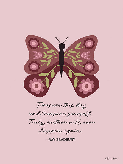 Susan Ball SB1509 - SB1509 - Treasure Yourself - 12x16 Ray Bradbury quote, self love, butterfly illustration, whimsical floral design, pink background, motivational art from Penny Lane