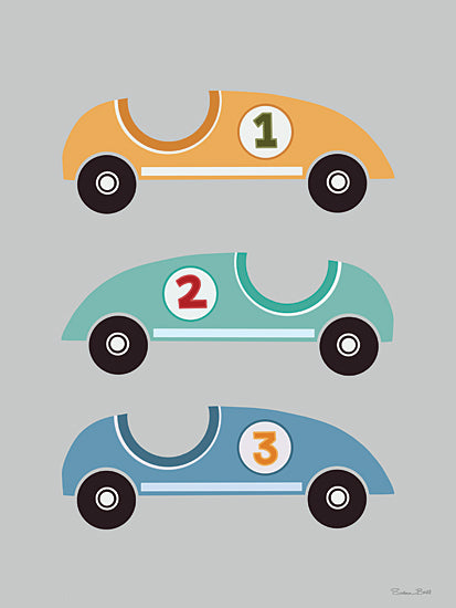 Susan Ball SB1553 - SB1553 - Vroom Vroom Race Cars - 12x16 race cars, numbered cars, orange green blue cars, simple design, educational, playful illustration from Penny Lane