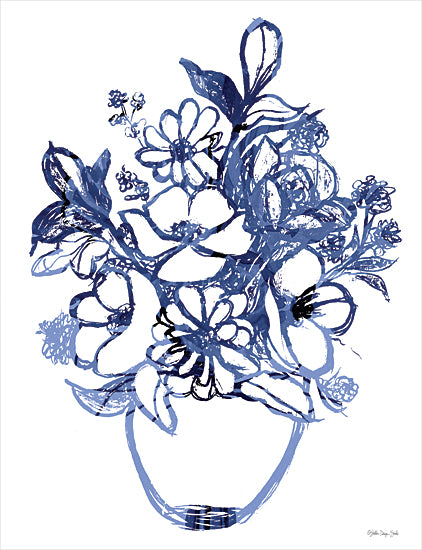 Stellar Design Studio SDS1159 - SDS1159 - Blue For You - 12x16 blue ink sketch, floral bouquet, vase, hand drawn lines, expressive art, monochromatic palette from Penny Lane
