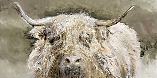 Stellar Design Studio SDS1202 - SDS1202 - Highland Cow    - 16x30 highland cow, shaggy fur, rustic animal portrait, farm animal painting, painterly texture, horned mammal, neutral tones, brown and beige palette from Penny Lane