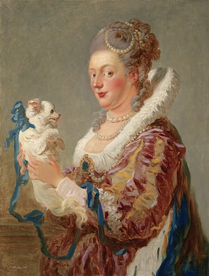 Stellar Design Studio SDS1365 - SDS1365 - Regal Pup - 12x16 Rococo portrait, noblewoman with dog, aristocratic lady, pet dog, lavish dress, pearls, ruffles, classical painting, 18th century fashion, French style from Penny Lane