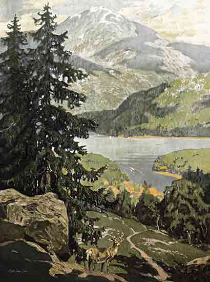 Stellar Design Studio SDS1415 - SDS1415 - Lake Placid - 12x16 mountain landscape, alpine scenery, forest view, river valley, deer in forest, panoramic view, nature path, mountainous terrain from Penny Lane