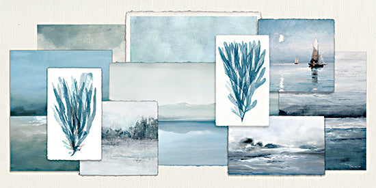 Stellar Design Studio SDS1449 - SDS1449 - Moody Blue Coastal Collage - 18x9 coastal landscape, sailboat painting, ocean horizon, blue tones, sea view, textured brush strokes, impressionistic seascape from Penny Lane