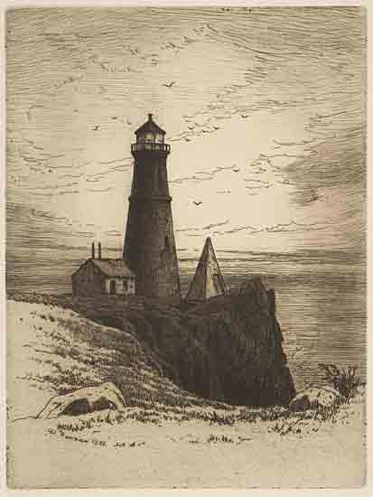 Stellar Design Studio SDS1481 - SDS1481 - Vintage Lighthouse - 12x16 lighthouse on cliff, black and white etching, seascape, coastal scene, birds flying, rocky shore, vintage maritime art, beacon tower from Penny Lane