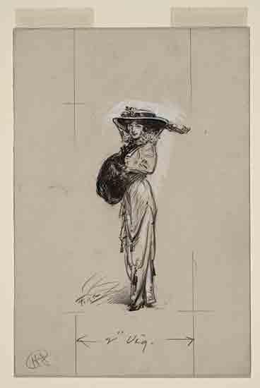 Stellar Design Studio SDS1485 - SDS1485 - Vintage Beauty - 12x18 Edwardian fashion, woman in hat, historical illustration, vintage style, fur muff, elegant pose, ink and wash drawing, 1900s fashion, sketch, fashion plate from Penny Lane