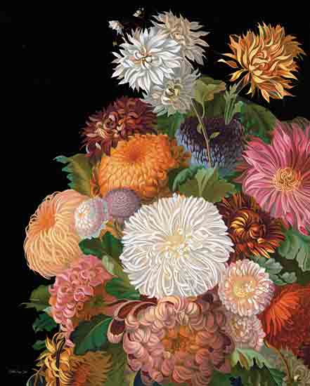 Stellar Design Studio SDS1491 - SDS1491 - Colorful Blooms - 12x16 vibrant flowers, colorful bouquet, dark background, botanical art, stylized realism, garden flowers, dahlias, ornate composition, elegant floral display, bees from Penny Lane