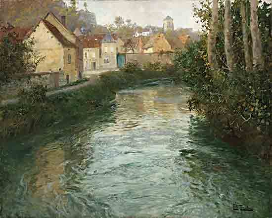 Stellar Design Studio SDS1495 - SDS1495 - Village of Picquigny - 16x12 village, river, reflection, serene, lush, trees, water, countryside, architecture, impressionist, calm, natural light, rural scene from Penny Lane