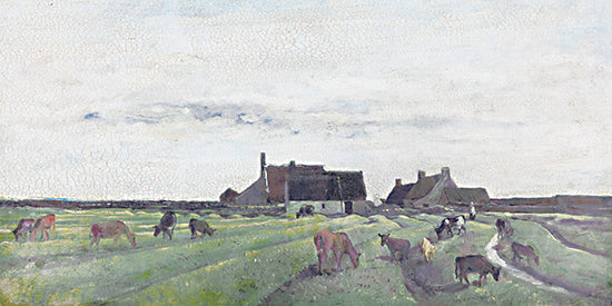 Stellar Design Studio SDS1549 - SDS1549 - Farm at Kerioty    - 18x9 countryside, grazing animals, rural landscape, green pastures, thatched houses, cloudy sky, path, farming scene, impressionist painting from Penny Lane