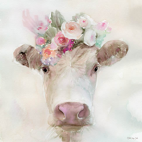 Stellar Design Studio SDS289 - SDS289 - Betsy - 12x12 Watercolor cow portrait, floral crown, feminine farm animal, soft pastel tones, barnyard art, animal with flowers from Penny Lane