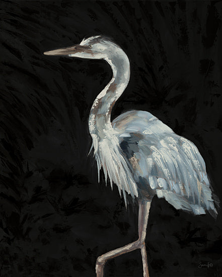 Sara G. Designs SGD273 - SGD273 - Great Blue on Black - 12x16 blue heron, bird, wildlife, elegant, feathers, dark background, nature, grace, long neck, painterly from Penny Lane