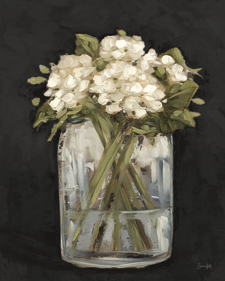 Sara G. Designs SGD274 - SGD274 - Beauty Simplified - 12x16 white hydrangeas, glass jar, bouquet, floral still life, greenery, rustic, painterly, soft tones from Penny Lane