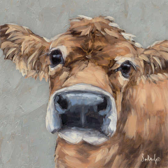 Sara G. Designs SGD278 - SGD278 - Freckles - 12x12 brown cow, close-up cow face, humorous expression, light background, farm themed wall art from Penny Lane