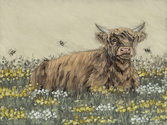 Sara G. Designs SGD282 - SGD282 - Hanging with the Bees   - 16x12 highland cow, field, bees, wildflowers, pastoral, calm, rustic, farm animal, nature, charming from Penny Lane