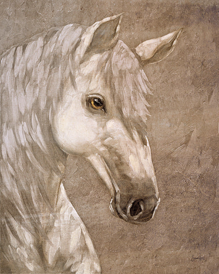 Sara G. Designs SGD286 - SGD286 - Cloud - 12x16 white horse portrait, equine art, majestic horse, rustic tones, horse head painting, textured canvas, brown background, animal artwork, natural beauty from Penny Lane