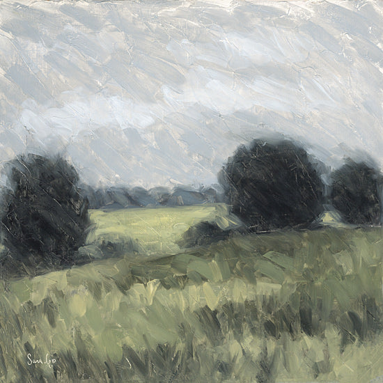 Sara G. Designs SGD307 - SGD307 - Magical Meadows - 12x12 green landscape, open field, cloudy sky, tree silhouettes, modern impressionist, expressive brushwork from Penny Lane
