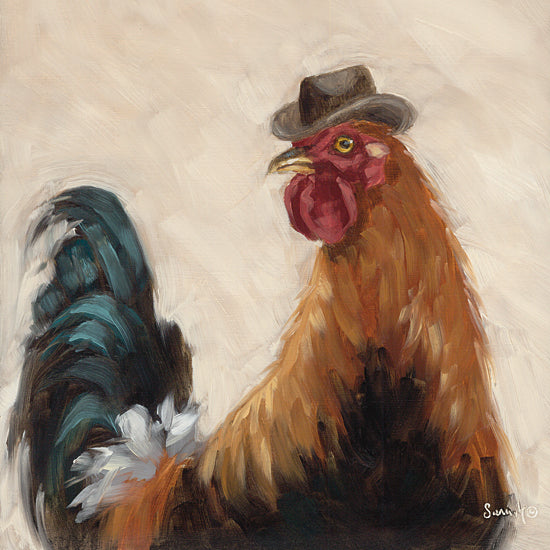 Sara G. Designs SGD338 - SGD338 - Feeling Country   - 12x12 rooster with hat, chicken portrait, anthropomorphic rooster, humorous animal art, oil painting, colorful feathers, whimsical, playful farm animal from Penny Lane