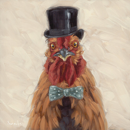 Sara G. Designs SGD339 - SGD339 - Cocky Magician   - 12x12 rooster in top hat, chicken with bowtie, dressed-up animal, quirky chicken, whimsical bird, anthropomorphic rooster, stylized oil painting from Penny Lane