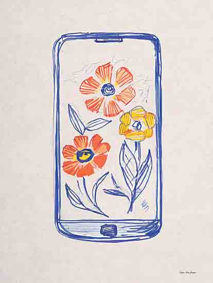 Seven Trees Design ST1096 - ST1096 - Digital Bloom - 12x16 floral drawing, phone illustration, doodle style, hand-drawn flowers, red flowers, yellow flowers, smartphone, modern art, tech and nature, whimsical art, simple lines from Penny Lane