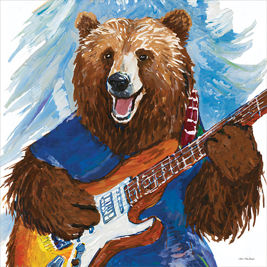 Seven Trees Design ST1099 - ST1099 - Rock and Roll Bear - 12x12 guitar bear, anthropomorphic bear, fun animal art, bear playing guitar, humorous illustration, music bear, colorful brush strokes, whimsical forest creature, cheerful art from Penny Lane